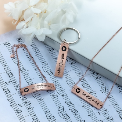 Personalized Scannable Spotify Code Song Keychain/Bracelet/Necklace in Rose Gold