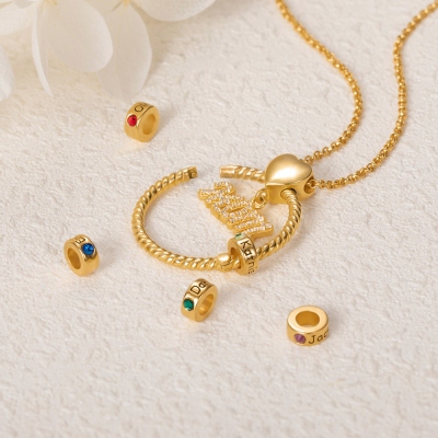 Personalized Name and Birthstone Family Necklace for Mother in Gold