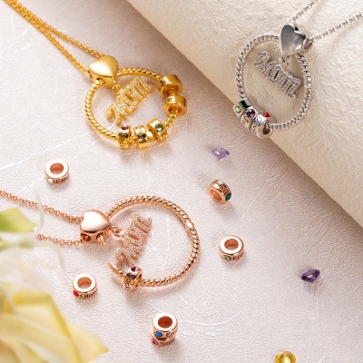 Personalized Name and Birthstone Family Necklace for Mother in Rose Gold