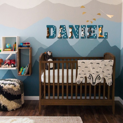Personalized Wooden Name Sign with Animals for Nursery