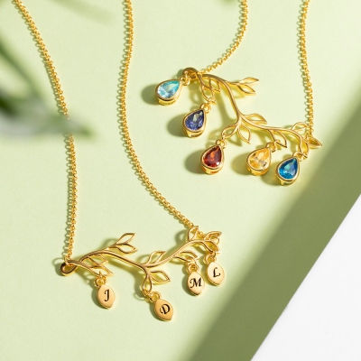 Personalized Family Tree Branch Birthstone Necklace/Bracelet