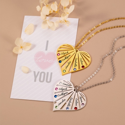 Family Heart Name Necklace with Birthstone