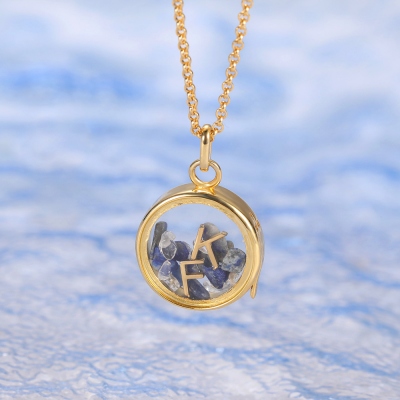 Customized Natural Gem Box and Letter Necklace for Her