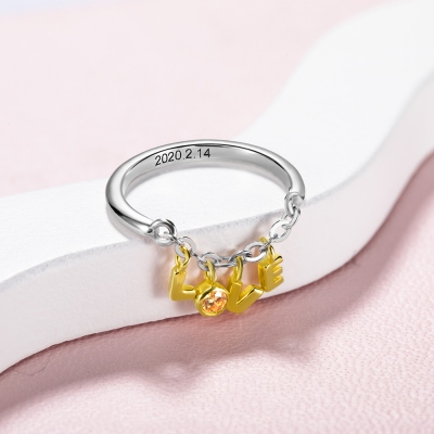 Personalized LOVE Ring with Birthstone for Her