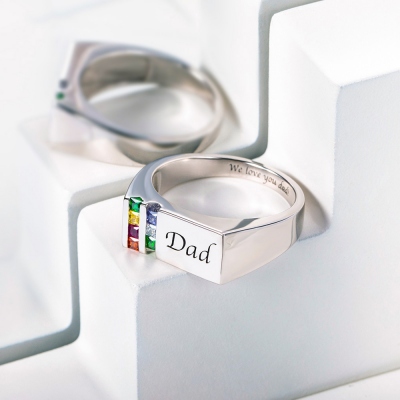 Personalized Birthstone Men's Ring Gift for Father Family Ring