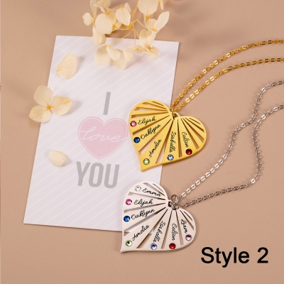 Customized Family Round & Heart Name Necklace with Birthstone