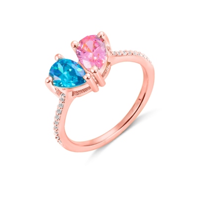 Personalized Ring with Two Birthstones to Be a Heart