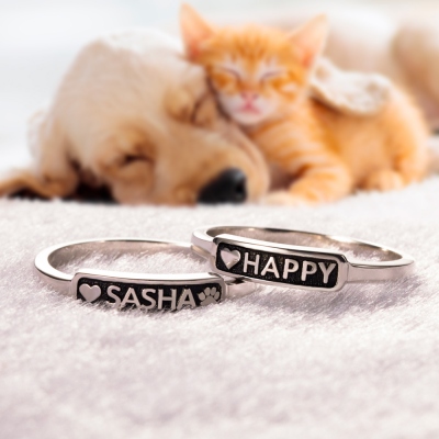 Personalized Pet Memorial Ring Paw Print Ring