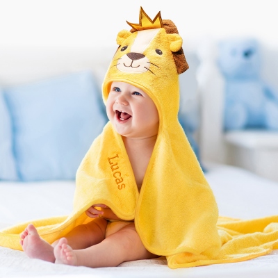 Serviette à Capuche Animal de Bande Dessinée avec Nom Personnalisé pour Enfants