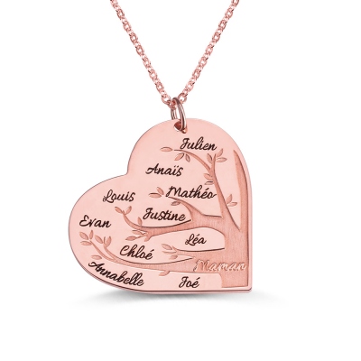 Collier arbre généalogique personnalisé 1-12 noms coeur