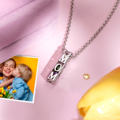 Personalized Mom and Mum Necklace with Birthstone