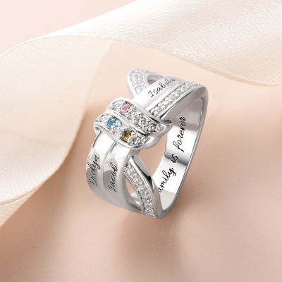 Family Jewelry Personalized 1-8 Birthstone and Name Ring