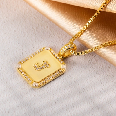 Personalized Golden Octagon Initial Necklace