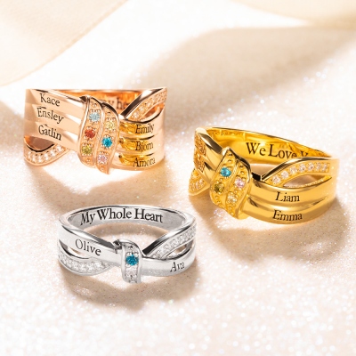 Personalized Family Birthstone and Name Ring