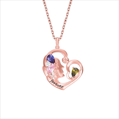 Personalized Name and Birthstone Heart Necklace Gift for Mom