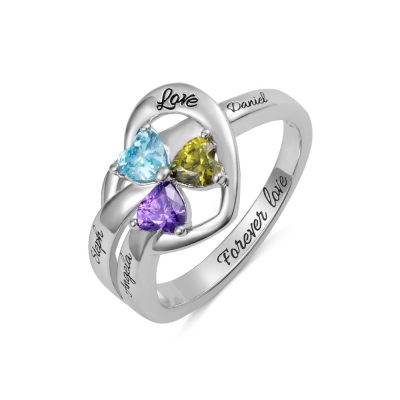 Personalized Name Heart Ring with Birthstone
