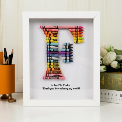 Personalized Rainbow Crayon Letter with Frame Gift For Teachers
