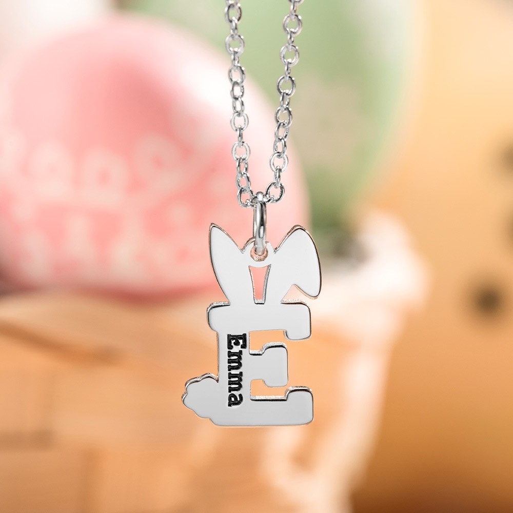 Custom Easter Bunny Letter Necklace with Name