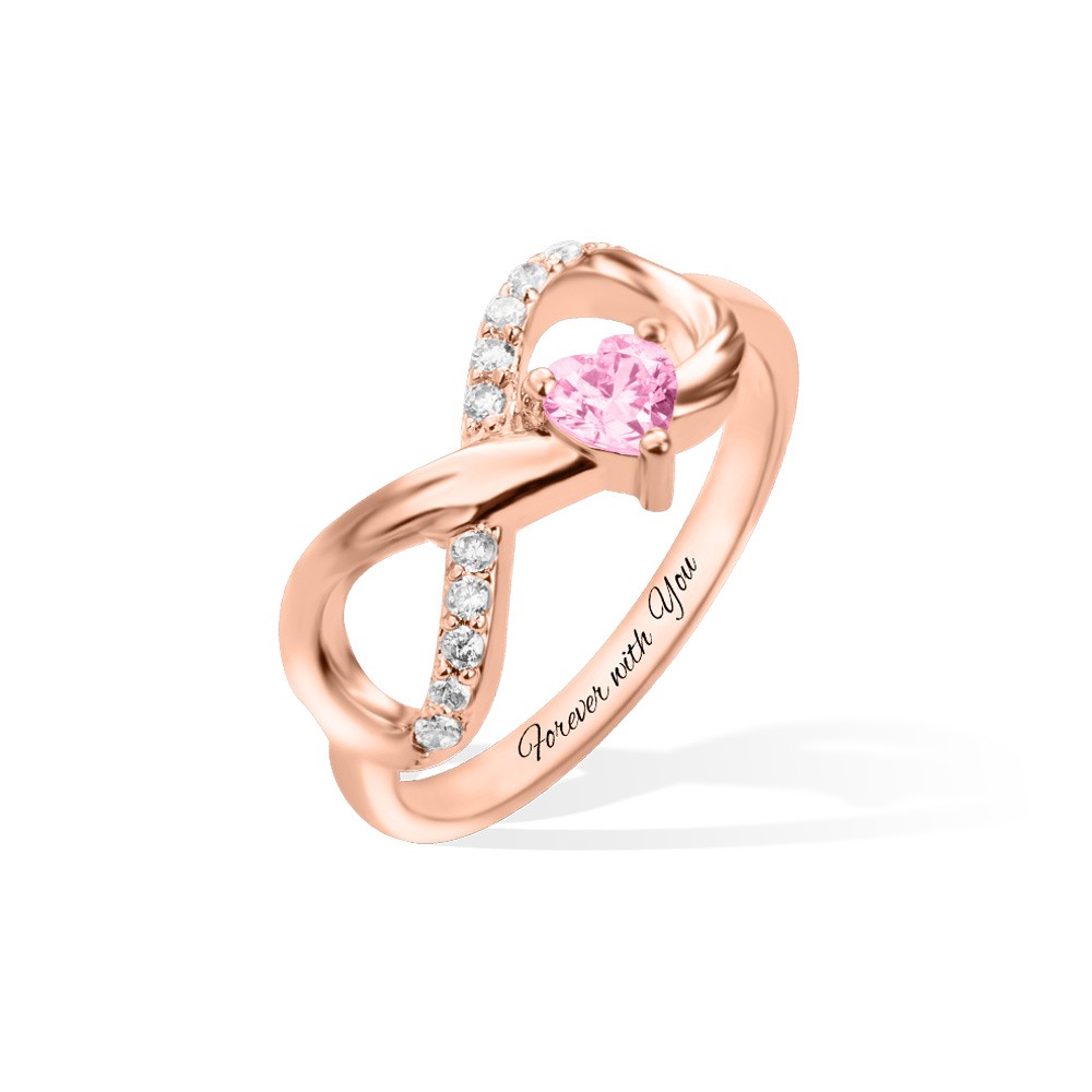 Personalized Infinity Ring with Heart Birthstone, 925 Sterling Silver Angel Wings Rings for Engagement/Wedding/Promise