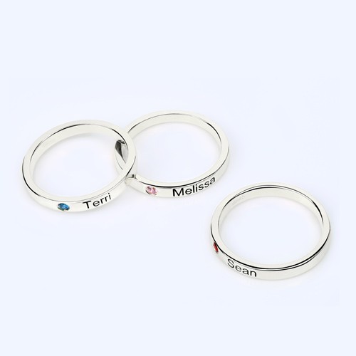 Mother's Stackable Name Ring With Birthstone Sterling Silver
