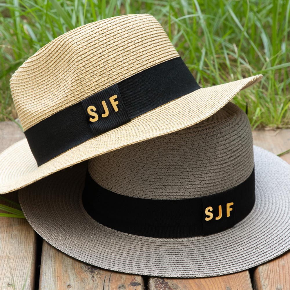 Set of 2 Custom Initial Leather Magnetic Hat Clips for Travel with Initials Panama Hat Option, Luggage Hat Clip, Gift for Travel Enthusiast