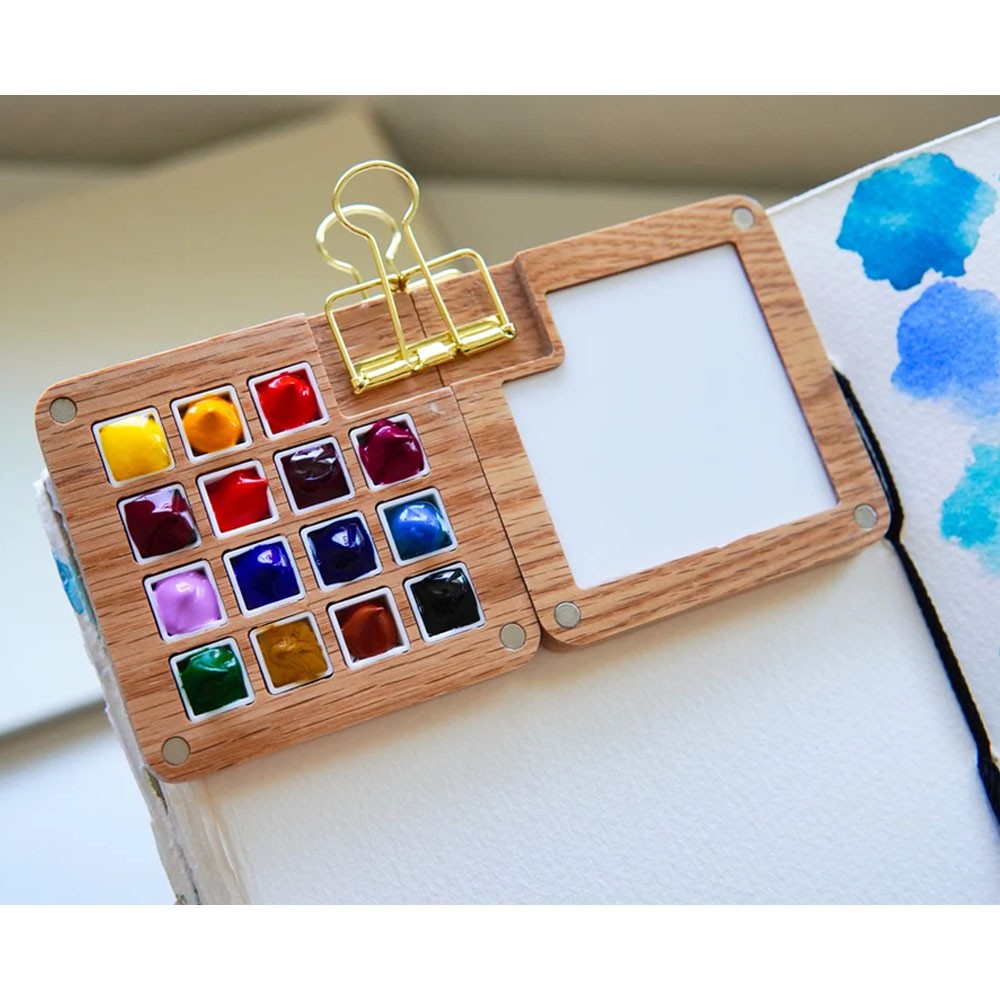Custom Name Walnut Wood Portable Watercolor Palette
