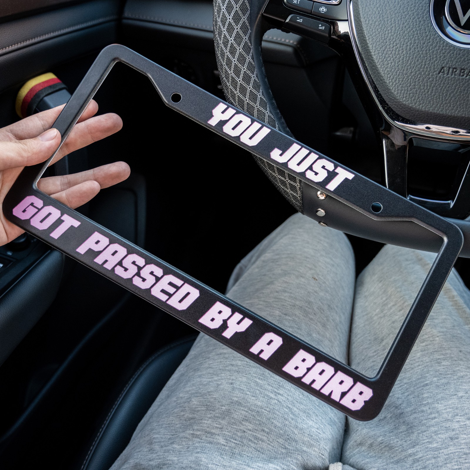 Nicki Minaj Inspired Barb License Plate Frame, License Plate, You Just Got Passed by a Barb, Auto Plate Frame Barb Car Accessories - Black and Pink