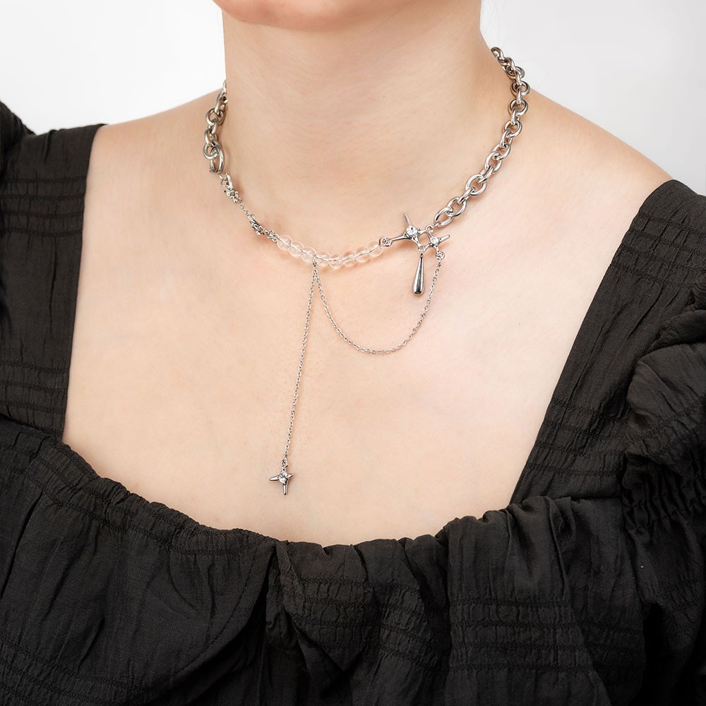 Gothic Style Choker, Multi-layer Streetwear Punk Necklace, Dark Style Lollita Choker, Silver Crystal Punk Jewelry for Women Teen Girls