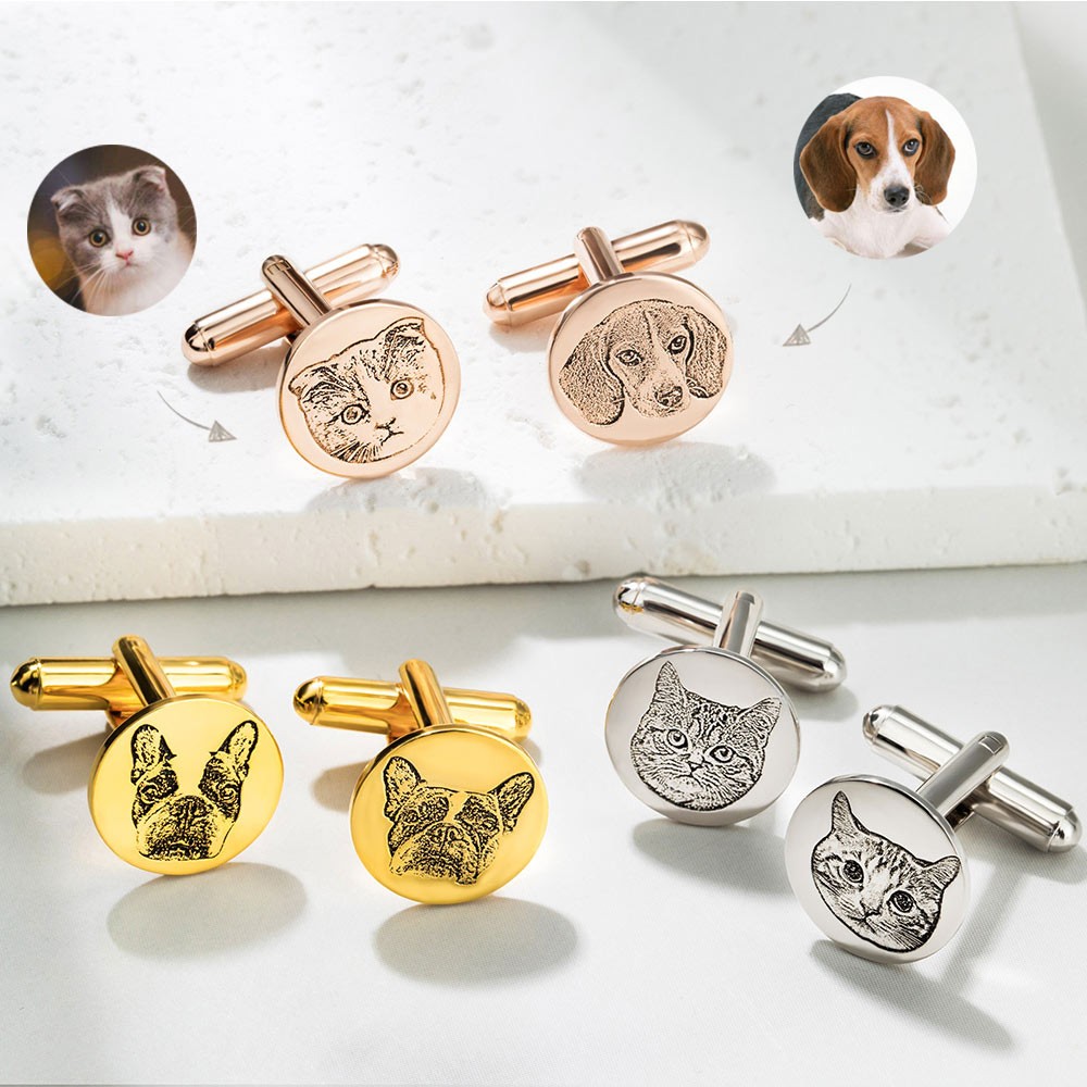Custom Pet Portrait Cufflinks, Memorial Cufflinks, Stainless Steel/Sterling Silver 925 Cufflinks, Father's Day Gift for Groom/Men/Father