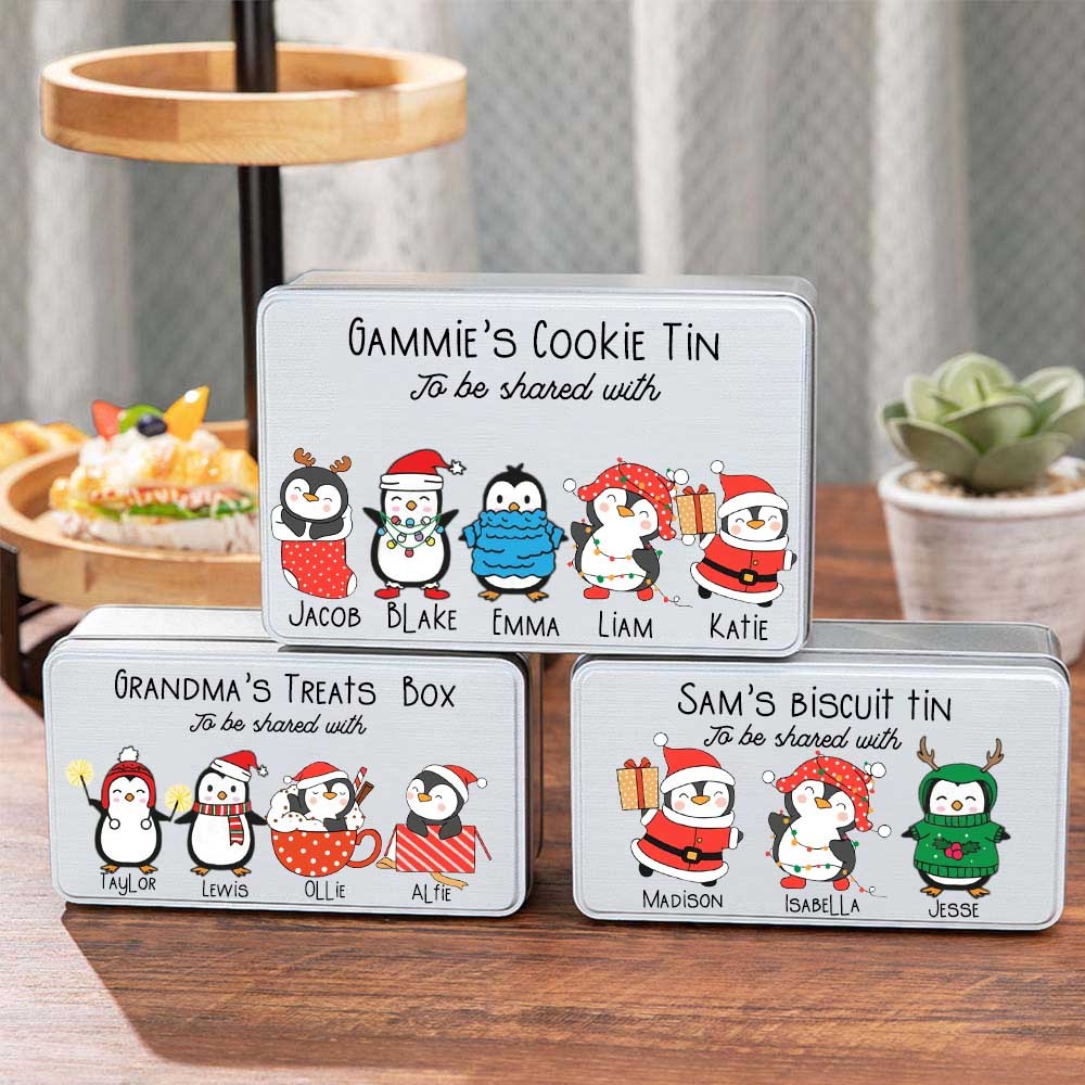 Personalized Christmas Gift Tin, Cute Animal Metal Storage Tin, Santa Snowman Penguins Sweet Treats Box, Home Organizer House Warming Gifts