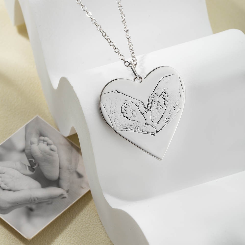 Colar de coração com impressão digital gravada, colar de foto personalizado com pingente de lembrança de impressão digital, joias comemorativas para presentes de aniversário de aniversário
