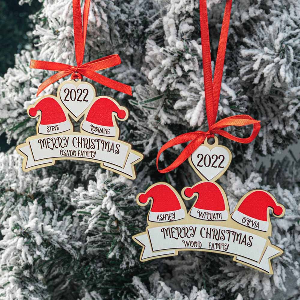 Custom Family Christmas Ornament, Santa Hat Hanging Ornament with Personalised 2-10 Names, Christmas Tree Decor Holiday Decorations