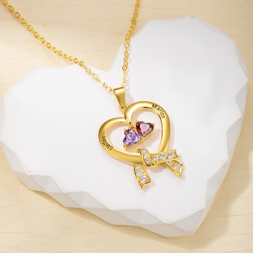 Collier coeur délicat avec 1-4 pierres de naissance, collier coeur, collier pierre de naissance pour maman, anniversaire/pierre de naissance/cadeau de mariage pour petite amie/elle