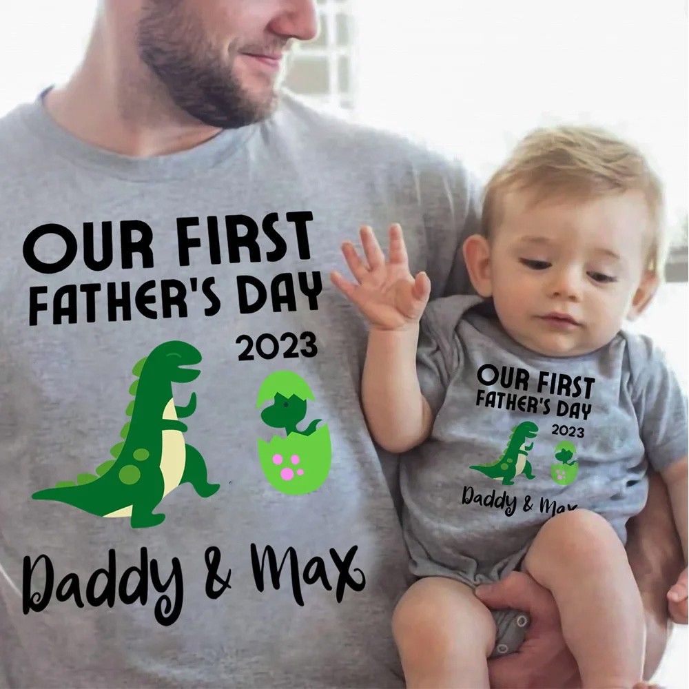 Nom personnalisé chemise parent-enfant, notre première chemise fête des pères ensemble 2022, chemise en coton, cadeau d'anniversaire/père pour papa/grand-père