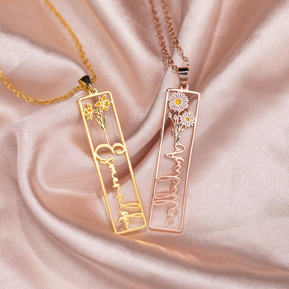 birth flower name necklace personalized