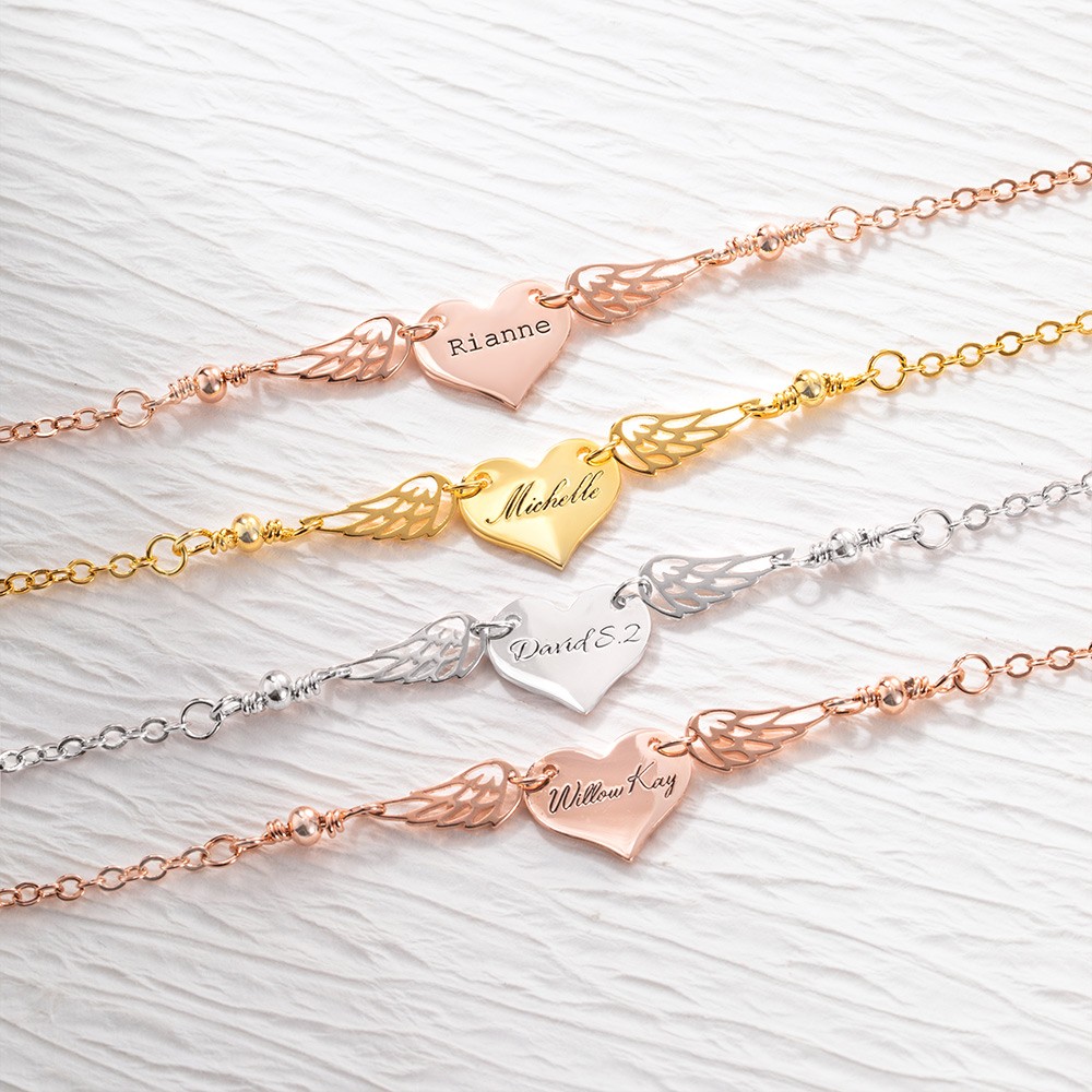 Personalisiertes Armband für die Mutter eines Engels, Gedenkschmuck, Armband für den Verlust eines Säuglings, Armband für den Verlust der Mutter, Geschenk zur Fehlgeburt, Gedenkflügel-Charm