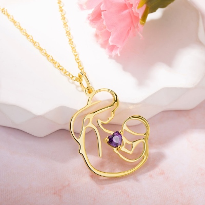 Personalized Mother and Child Necklace, Brass/Sterling Silver 925 Necklace, Birthstone Necklace, Mom Baby Necklace, Mothers Day Gift, Gift for Mom/Her