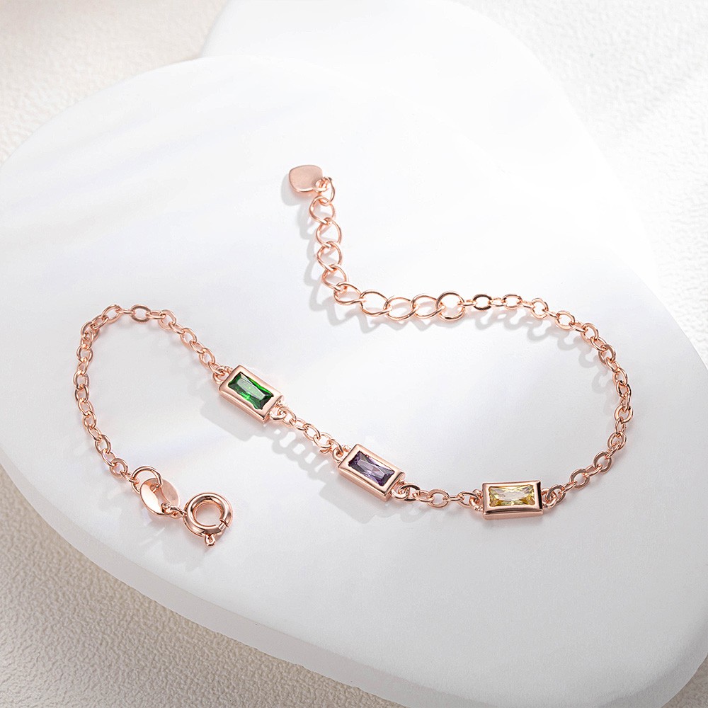 Personalized Rectangular Birthstone Bracelet, Dainty Birthstone Bracelet, Family Birthstone Bracelet, Mother's Day/Anniversary Gift for Mom/Wife