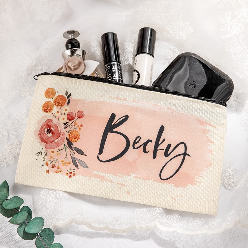 Trousse de maquillage personnalisée pour femme, cadeaux de proposition de demoiselle d'honneur, pochette cosmétique en toile monogramme personnalisée, cadeaux de mariage, ensemble cadeau de maquillage