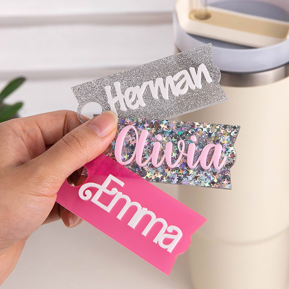 Personalized Name Tag for Tumbler Lid, Tumbler Cup Accessories, Glitter Name Tag, Acrylic Name Tag, Cup Nameplate, Christmas Gift for Kids/Friends