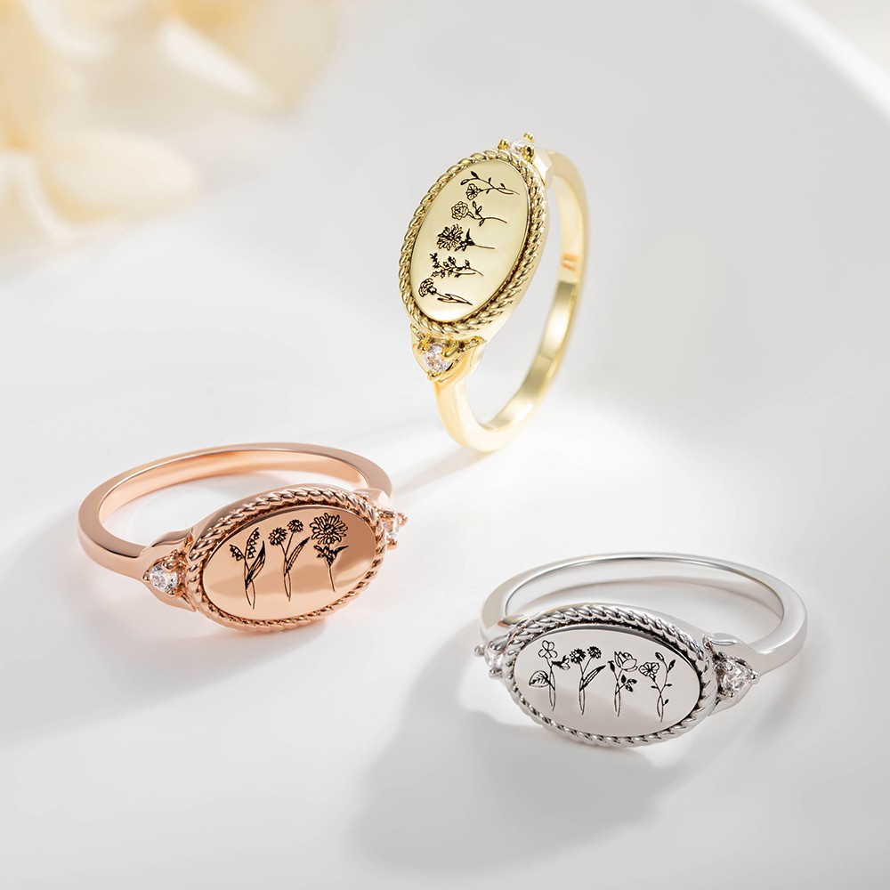 Custom Multiple Birth Flower Ring, Birth Month Flower Ring, Mother's Ring, Floral Ring, Sterling Silver Ring, Minimalist Bouquet Ring, Gift for Her