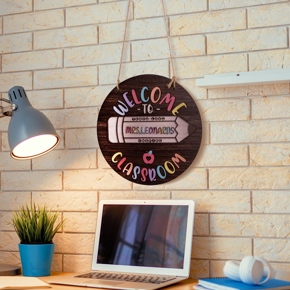 Panneau de porte d’enseignant personnalisé, décor de bureau d’enseignant en bois, panneau de bienvenue de cintre de porte de classe, journée de l’enseignant/appréciation/fin d’année/cadeau de rentrée scolaire