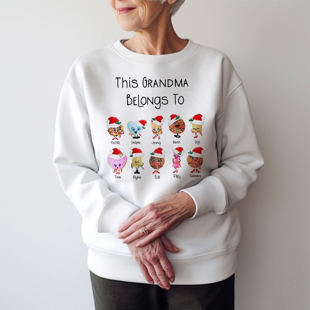 Custom Family Names Cookies Crewneck Shirt, Cute Biscuit Character T-shirt & Sweatshirt, Men & Women Unisex, Christmas Gift for Grandparents/Family