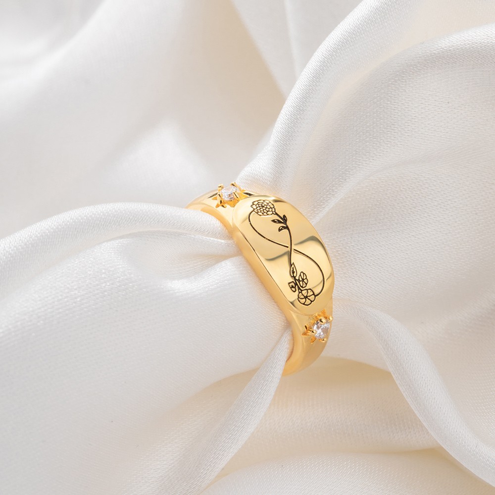 Custom Infinity 2 Birth Flowers Ring, Personalized Name Engraved Silver Ring, Women's Jewelry, Birthday Gifts, Gifts for Friends/Sister/Couples