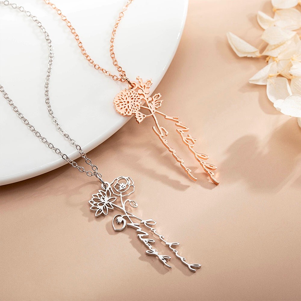 two birth flower necklace