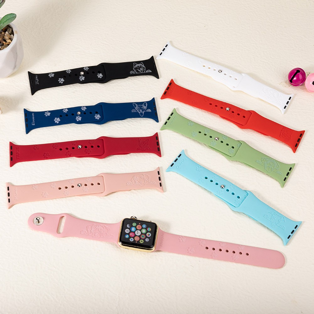 Custom Engraved Dog Breed Watch Band for Apple Watch, Personalized Dog Portrait Silicone Watch Band, Gift for Dog Dad/Mom/Pet Lover/Family/Friends