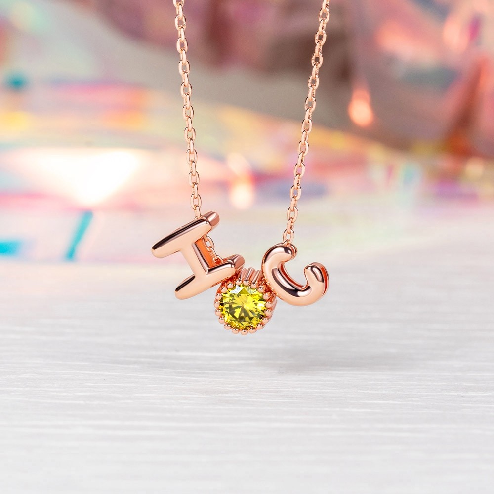 Bubble letter birthstone necklace