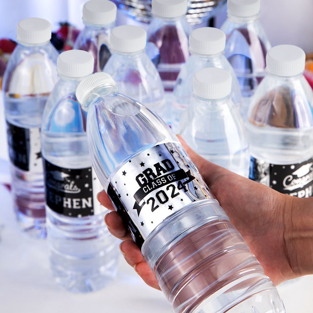 Étiquettes personnalisées de bouteille d'eau d'obtention du diplôme de nom, ensemble de 20pcs, autocollants imperméables d'obtention du diplôme, autocollants de bouteille d'eau, décor de partie d'obtention du diplôme