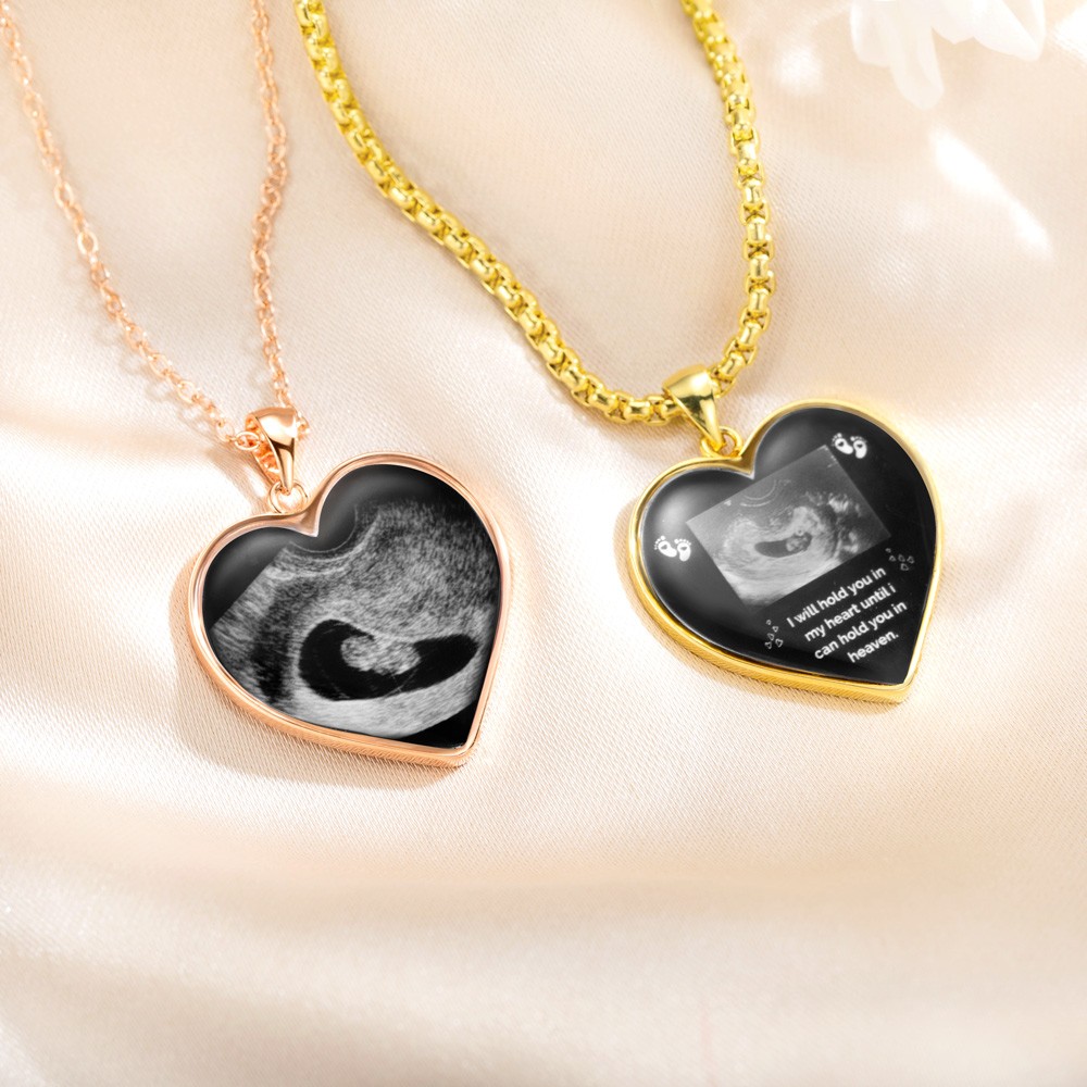 Custom Heart Shaped Baby's Sonogram Ultrasound Necklace with Engraved text, Birthday/New Pregnancy/Newborn Memorial Gift/Women