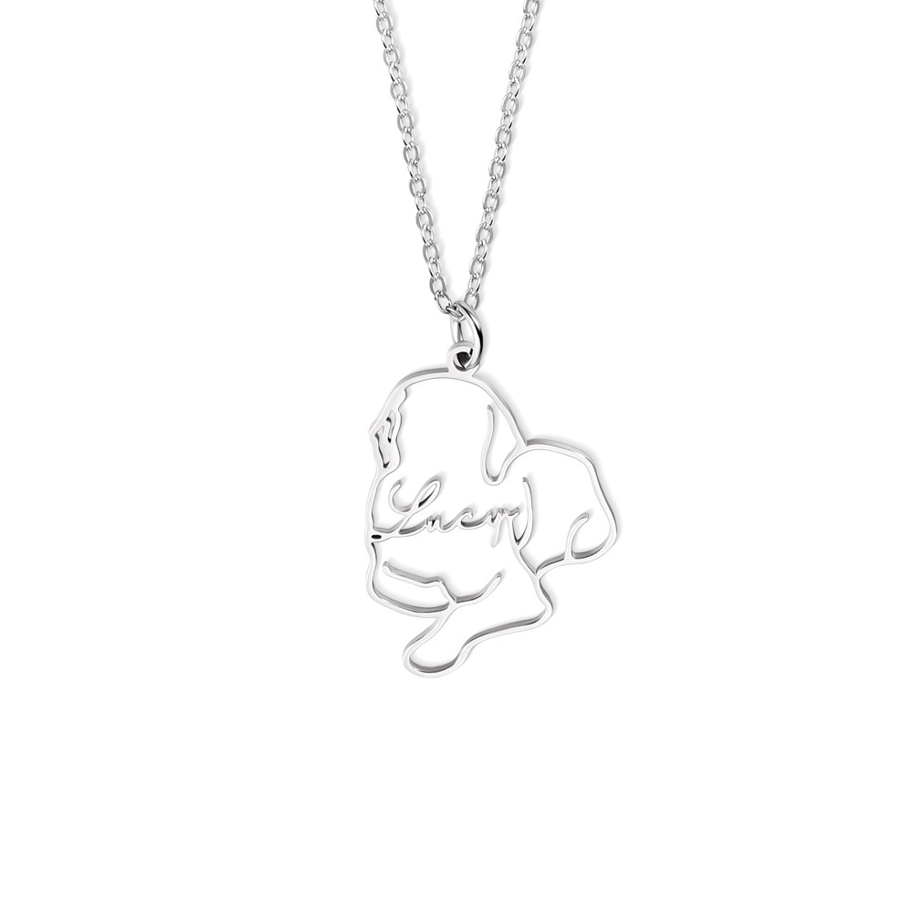Aangepaste hondenras silhouet overzicht foto ketting met naam, hond huisdier foto ketting, huisdier Memorial sieraden, cadeau voor vrouwen/meisjes/familie/huisdierenliefhebber